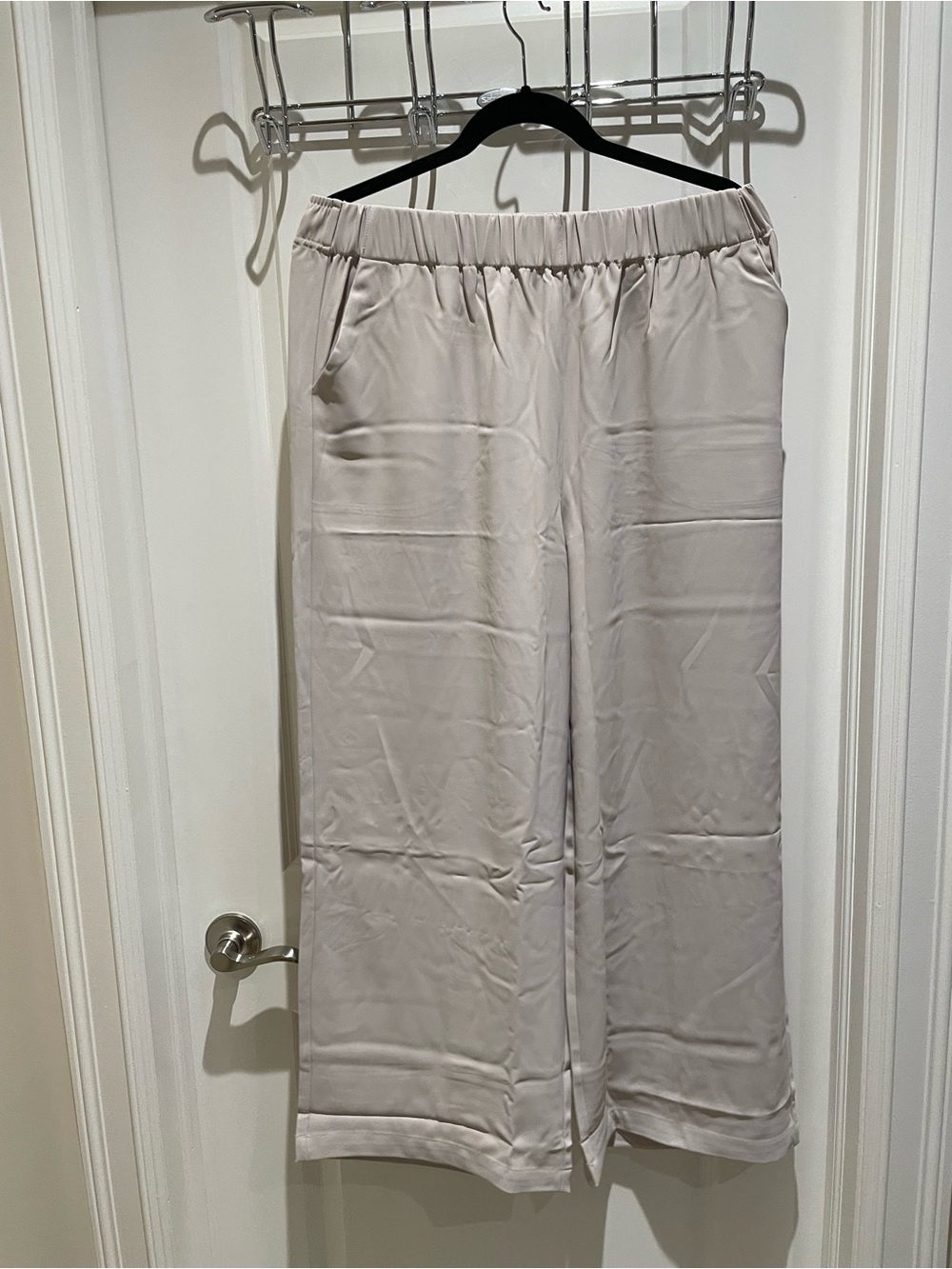 Women's Wide-Leg Elastic Waist Trousers - Light Beige